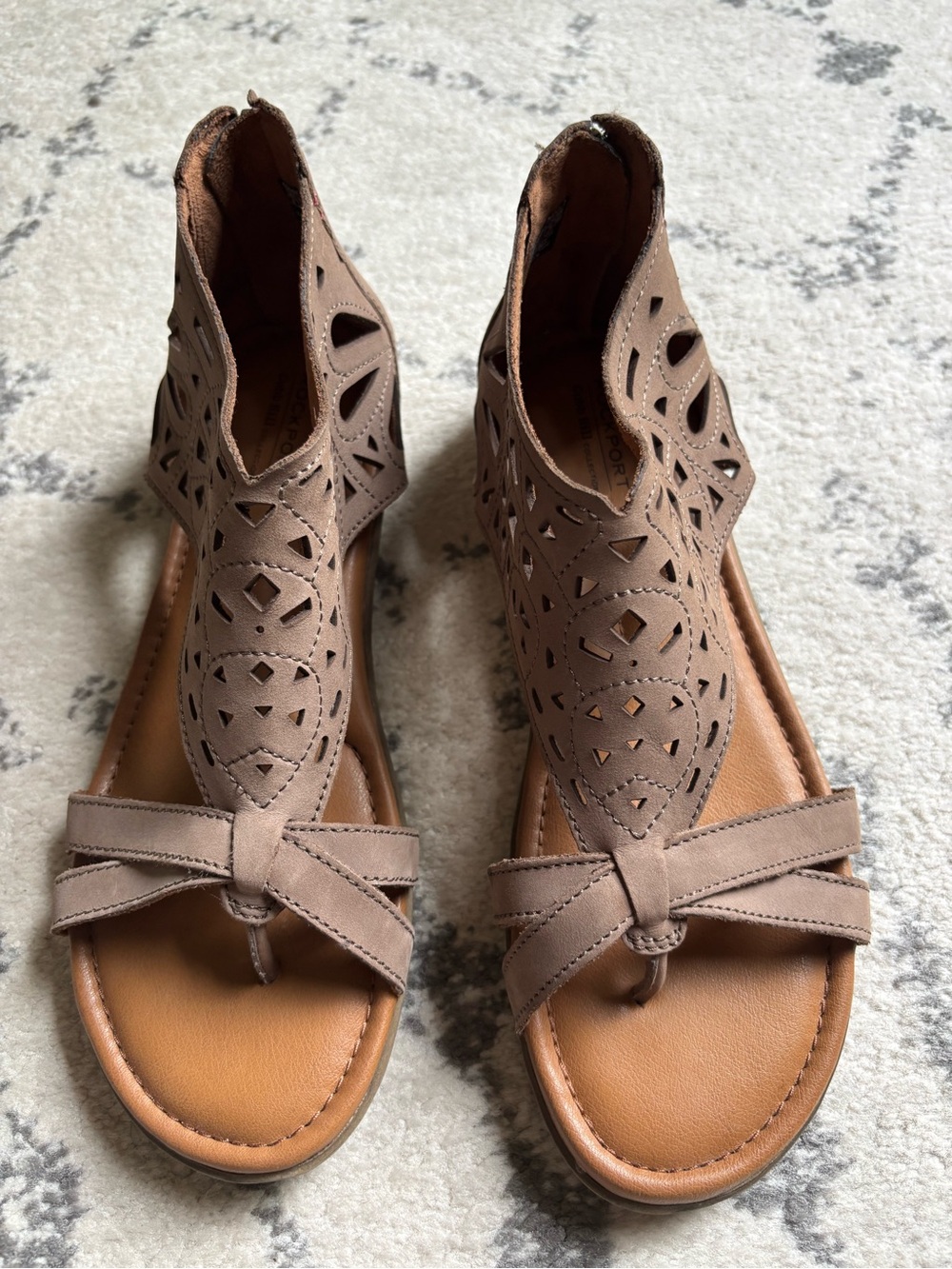 Rockport Taupe Cutout leather zippered sandals
